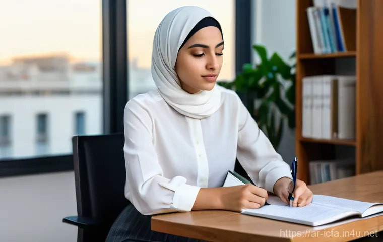 CFA 시험의 성공률을 높이는 습관 - Prompt 1: Focused Arab Student in a Modern Study Space**