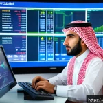 CFA와 투자 분석 직무의 연결성 - A professional Middle Eastern financial analyst in a modern office setting, wearing business attire ...