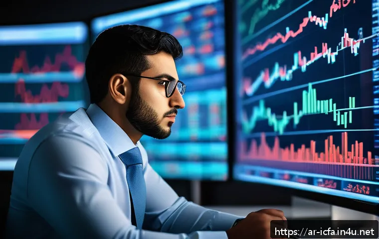 CFA와 CPA 자격증 비교 - A professional Arab male financial analyst in a modern office setting, wearing a tailored business s...